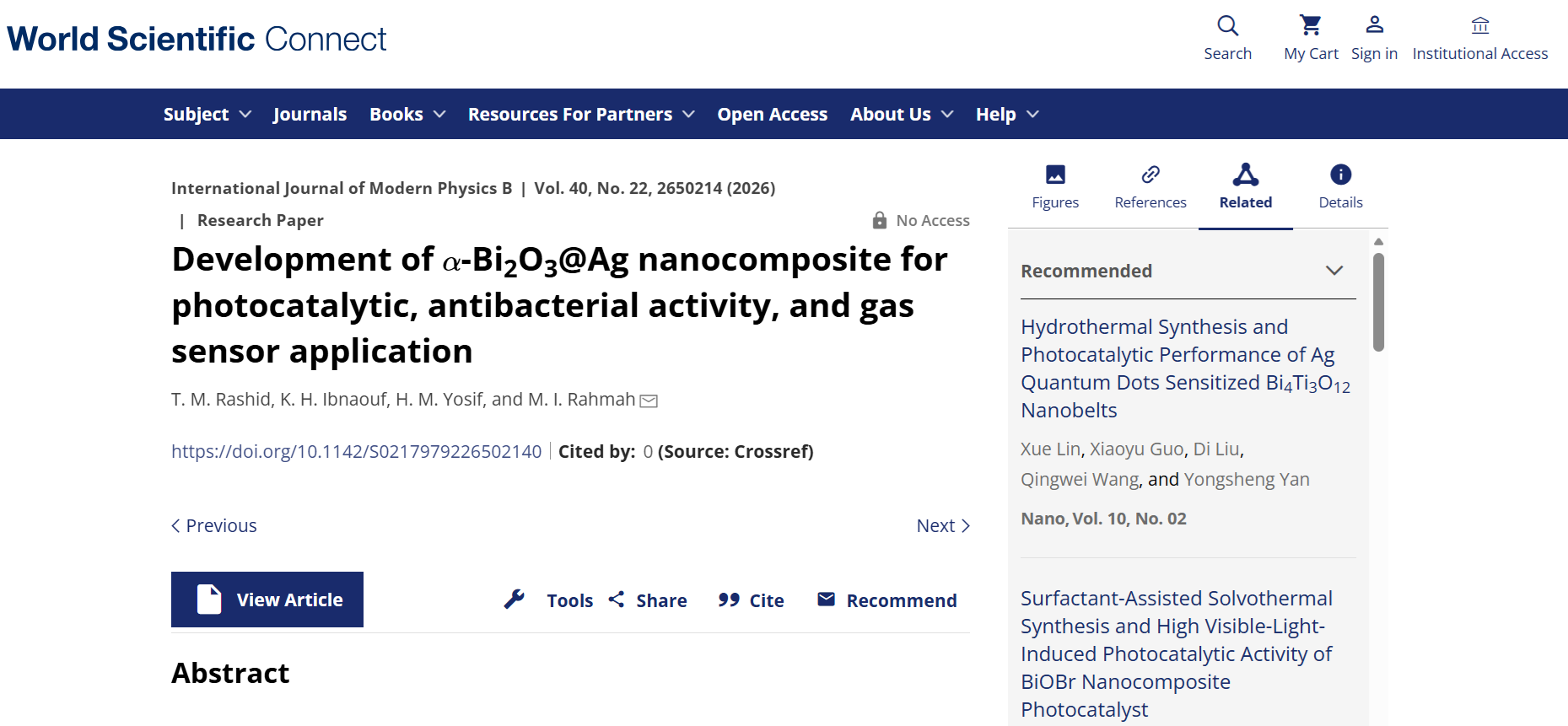Development of  α -Bi2O3@Ag nanocomposite for photocatalytic, antibacterial activity, and gas sensor application